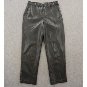 Babaton Pants Womens 10 Black Faux Leather High Rise Straight Leg Zip Fly